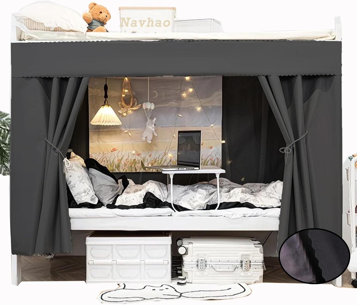 Navhao Thicken Privacy Bunk Bed Curtains Blackout Tent Bed Canopy Dustproof Breathable Bed Tent Curtain Shading Drapes for Bottom