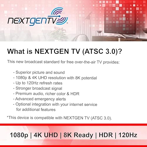 Miniatura 12 de GE Hover Antena de TV digital HD amplificada, antena de TV inteligente de largo alcance, diseño fácil de montar en la parte superior, compatible con