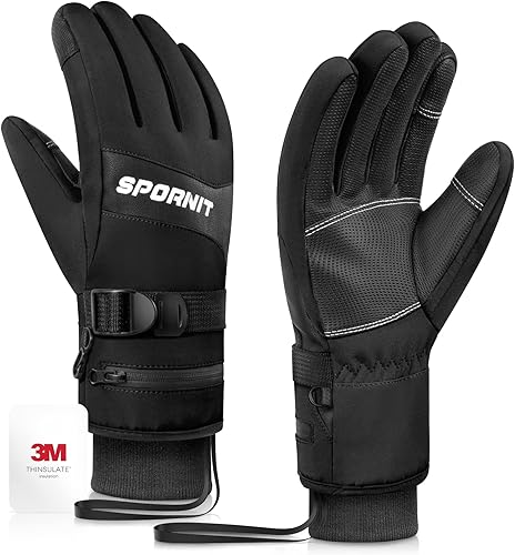 -20 Winter Gloves for Men Women, 3M Insulated Waterproof Windproof Ski Gloves, Warm Snow Gloves with Zipper Pockets & Touchscreen Fingers, 5-Layer
