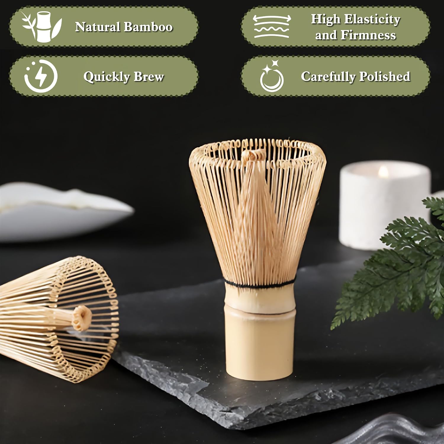 6 Pcs Matcha Whisk Set, Japanese Ceremonial Matcha Making Tools Kit for Bamboo Whisk, Matcha Scoop, Tea Spoon, Ceramic Whisk Holder, Spoon Holder, Powder Sifter - Matcha Green