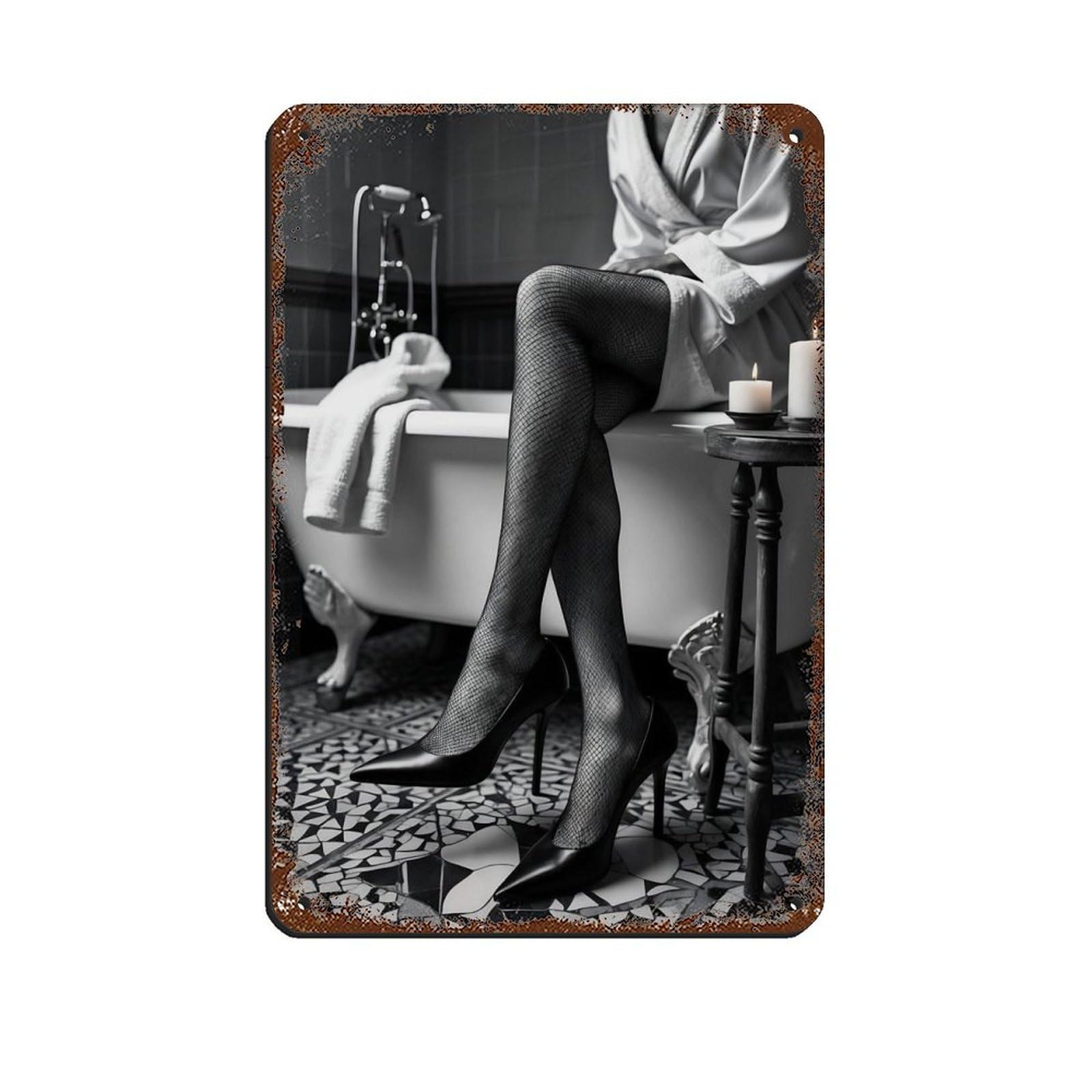 Relaxing Bathtub Scene, Vintage Bath Tin Sign Vintage Metal Pub Club Cafe Bar Home Wall Art Decoration Poster Retro 8x12inch(20x30cm)