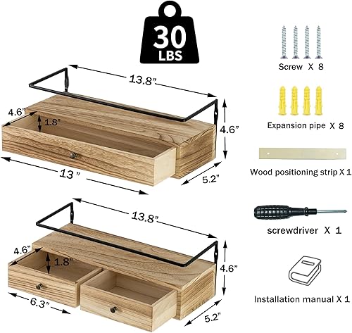 Miniatura 3 de dreampossible Estantes flotantes para almacenamiento en la pared, estante de baño montado en la pared con cajones, juego de 2, estantes de pared de