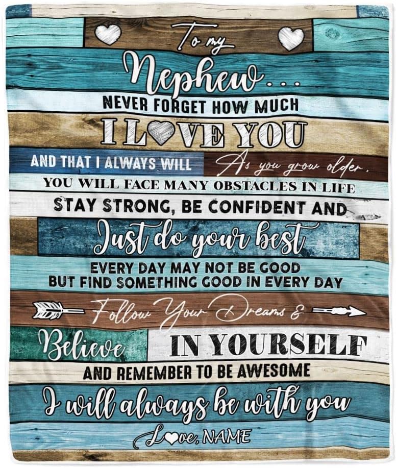 Personalized to My Nephew Elephant Blanket from Aunt Auntie I'll Stay There Forever Nephew Birthday Christmas Customized Bed Quilt Fleece Throw Blanket (30 x 40 in Baby Size)