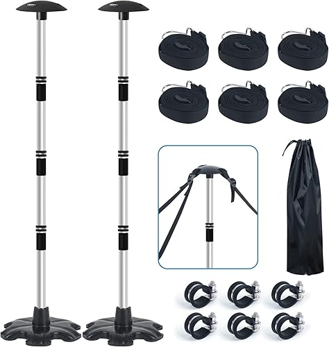 Paquete de 2 postes de soporte para cubierta de barco con base de goma antideslizante y correa, sistema de soporte para cubierta de barco de