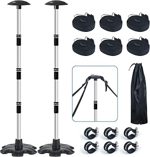 Boat Cover Support Poles Stand 2 Pack with Anti-Slip Rubber Base and Strap, Aluminum Boat Cover Support System Adjustable Height at Will from 22.6” to 58” - Black