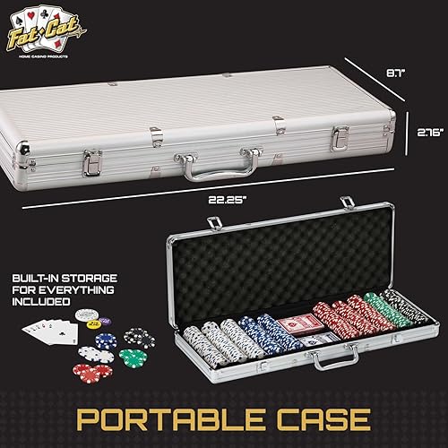 Vista 4 de Juego de fichas Fat Cat de 11.5 gramos para Poker Gram Texas Hold 'em con estuche de aluminio - 500 fichas de color, rayadas con símbolos
