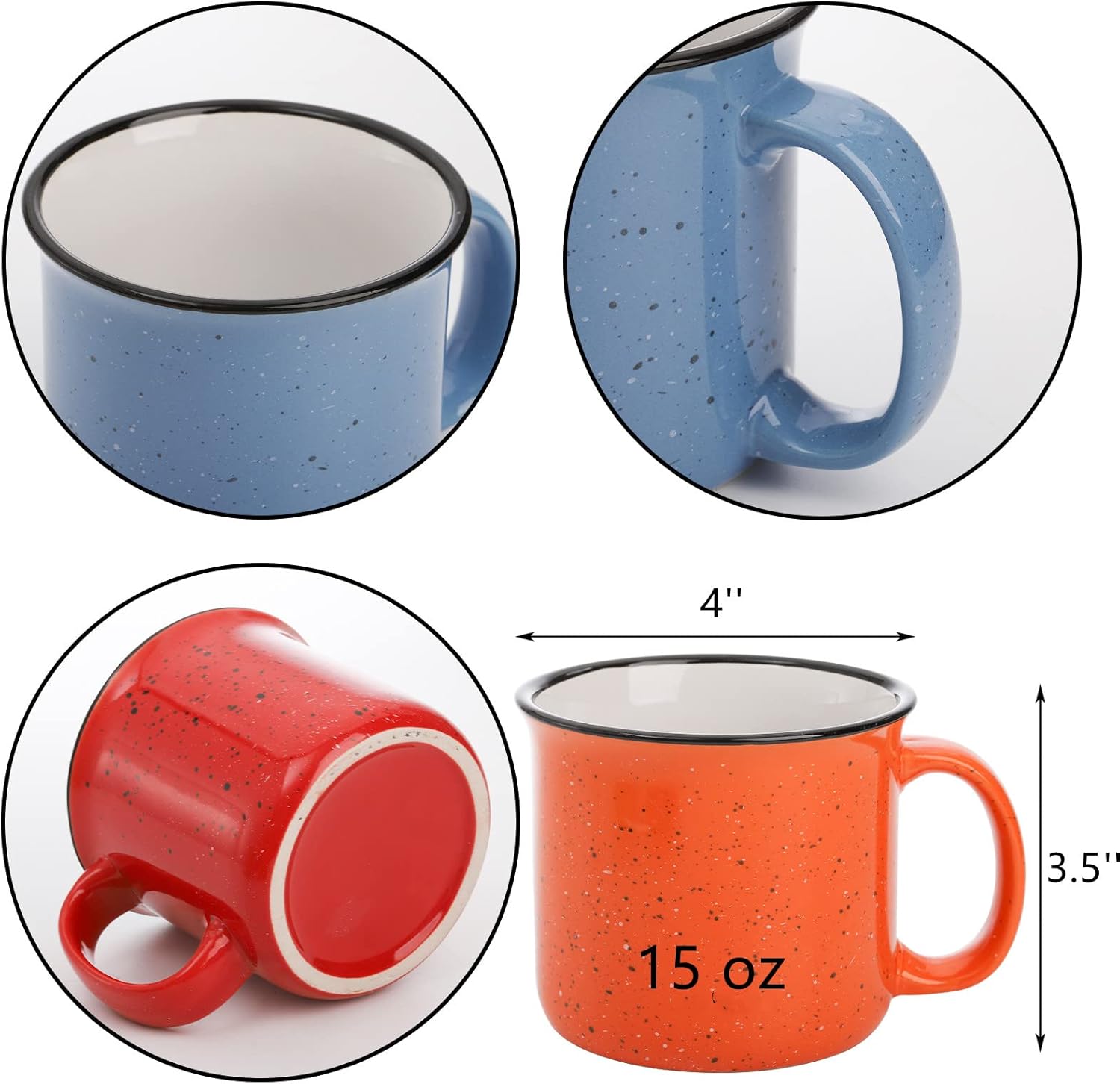 Lyellfe Set of 6 Ceramic Coffee Mugs, 15 Oz Campfire Camping Mugs, Speckled Camper Mug for Tea, Coffee and Hot Chocolate, Campfire Gift Mugs for Camper Lovers and Friends, 6 Colors - Image 2