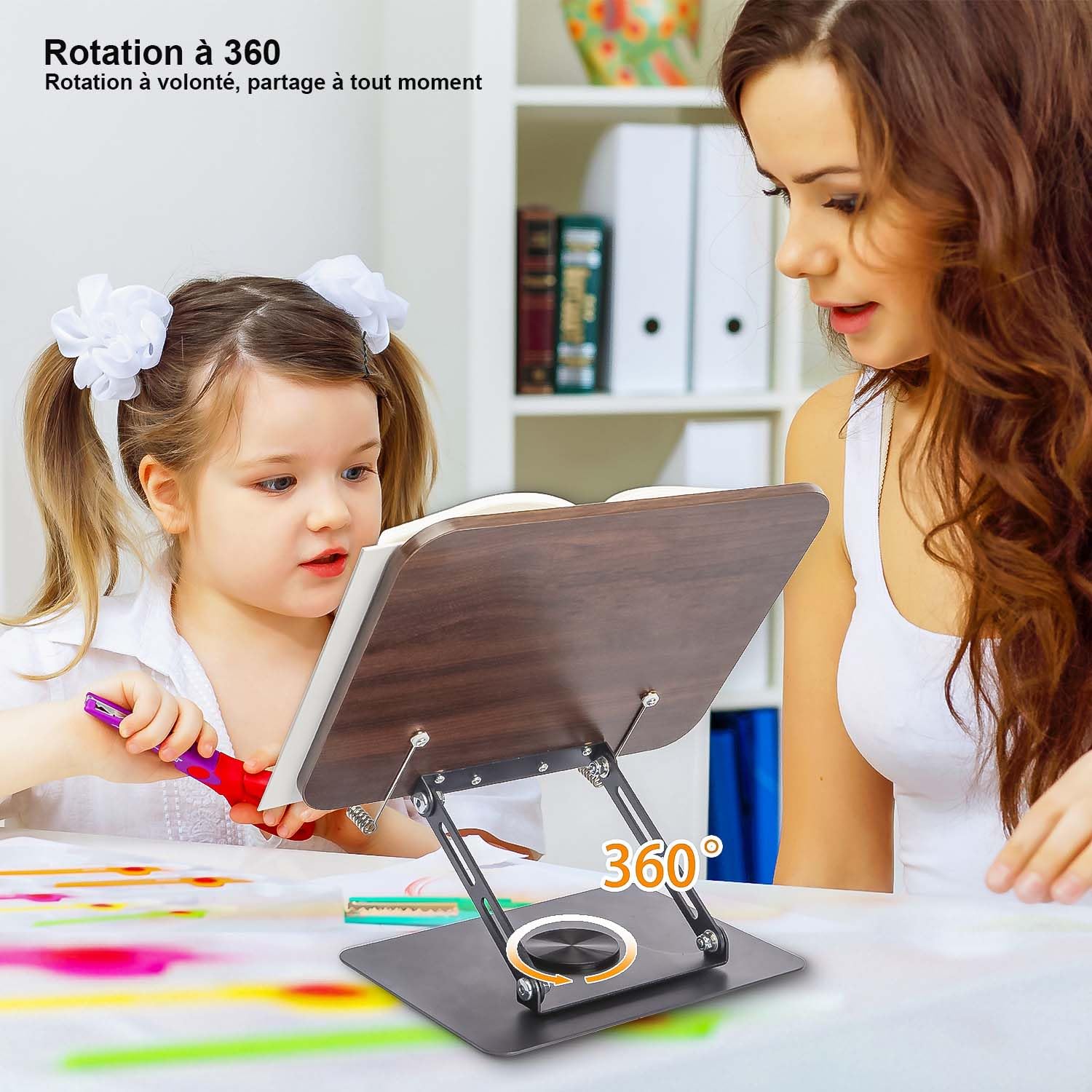 Hmfmdy Leggio per la lettura, supporto girevole a 360°, supporto pieghevole con clip laterali elastiche, multi angolo e supporto per libri in altezza per ricette, riviste, laptop, note, libro di testo