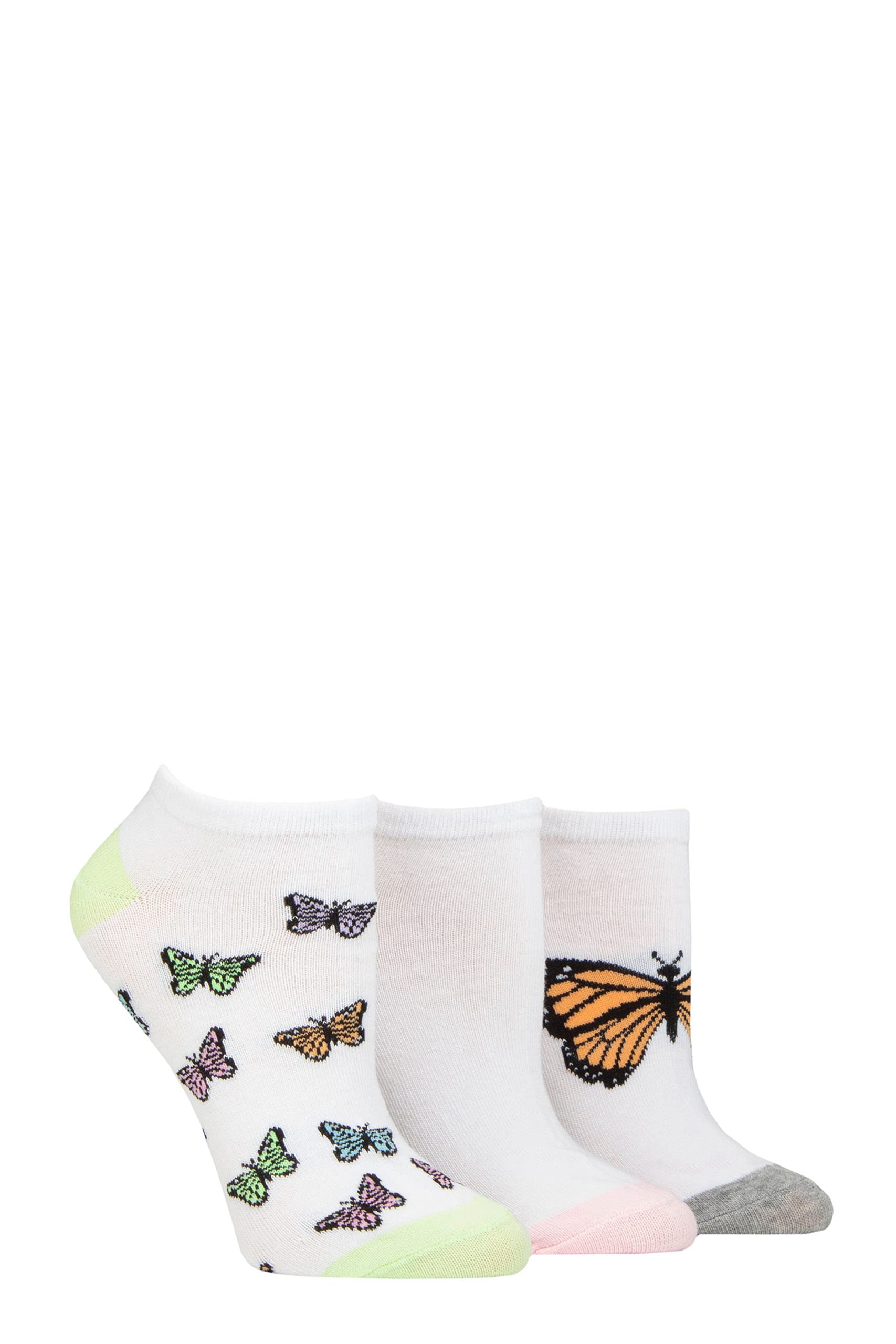 SockShop Wildfeet Ladies Novelty Cotton Trainer Socks Pack of 3 Butterflies 4-8