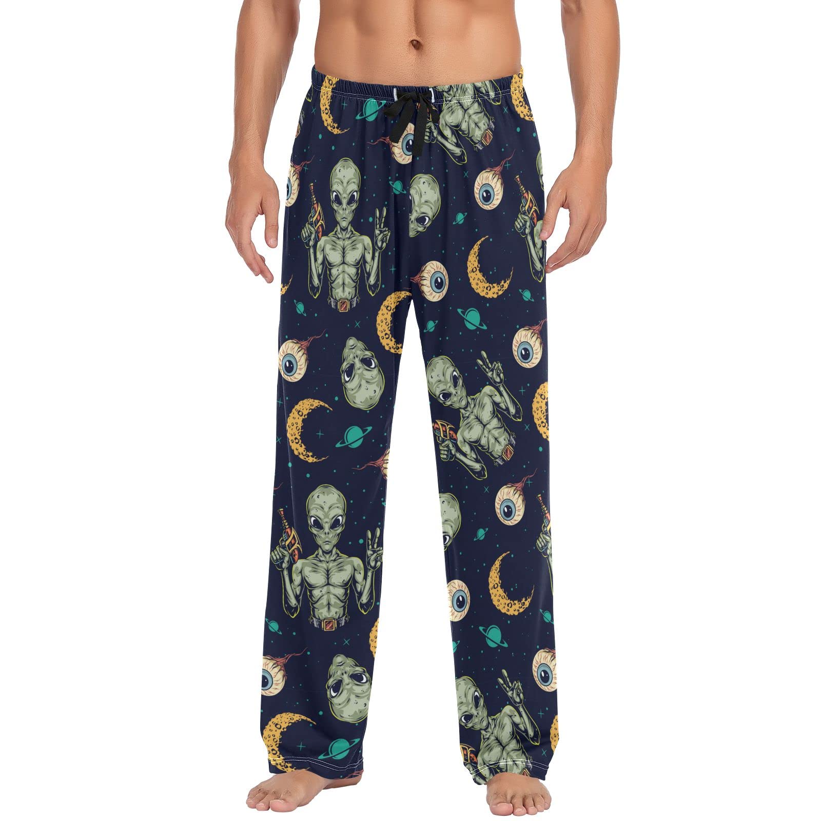 Oudrspo Men's Pajama Pants Cartoon Alien Element Lightweight Sleep Lounge Pajamas Bottoms with Pockets Drawstring