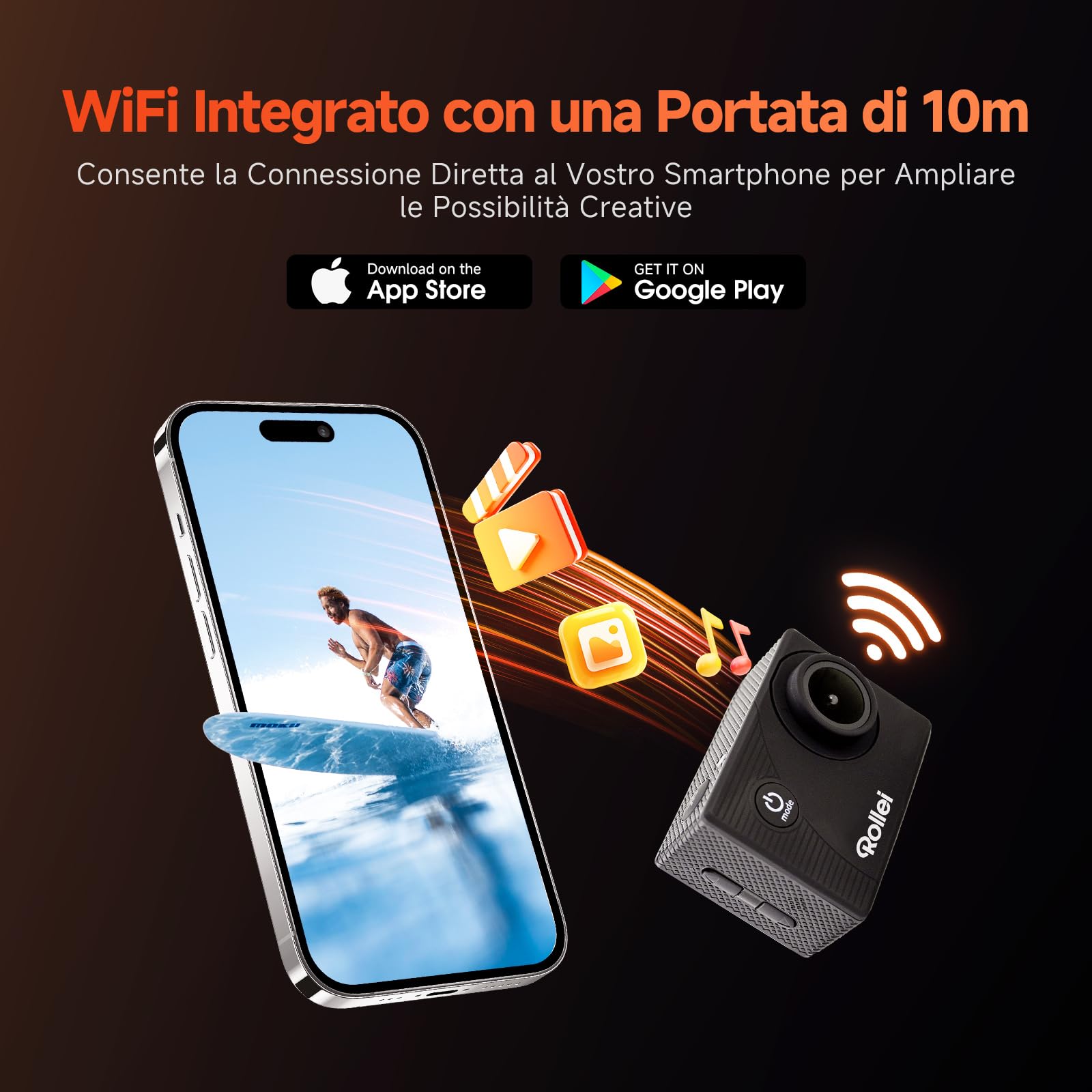 Rollei Actioncam 372 - Action-Camcorder con risoluzione video Full HD da 1080p/30 fps, Obiettivo grandangolare, impermeabile fino a 30 m, incl. custodia subacquea - Nero