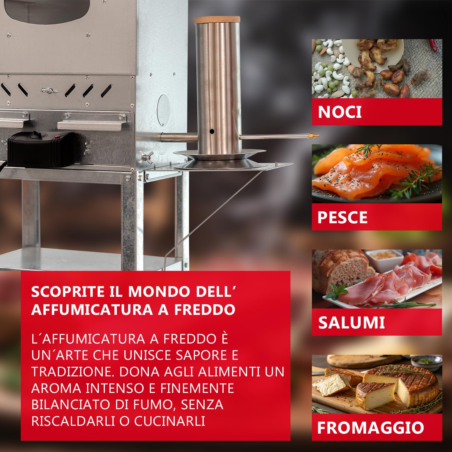 ITA Generatore di Fumo Freddo in Acciaio Inox - Affumicatore per Stufe a Legna e Smoker - Generatore di Fumo per Affumicatura Fredda di Pesce, Carne, Formaggio