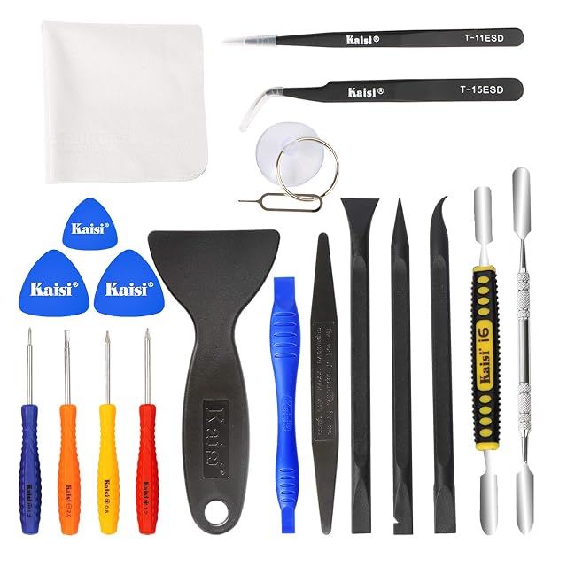 Kaisi Professional Electronics Opening Pry Tool Repair Kit with Metal Spudger Non-Abrasive Nylon Spudgers and Anti-Static Tweezers for