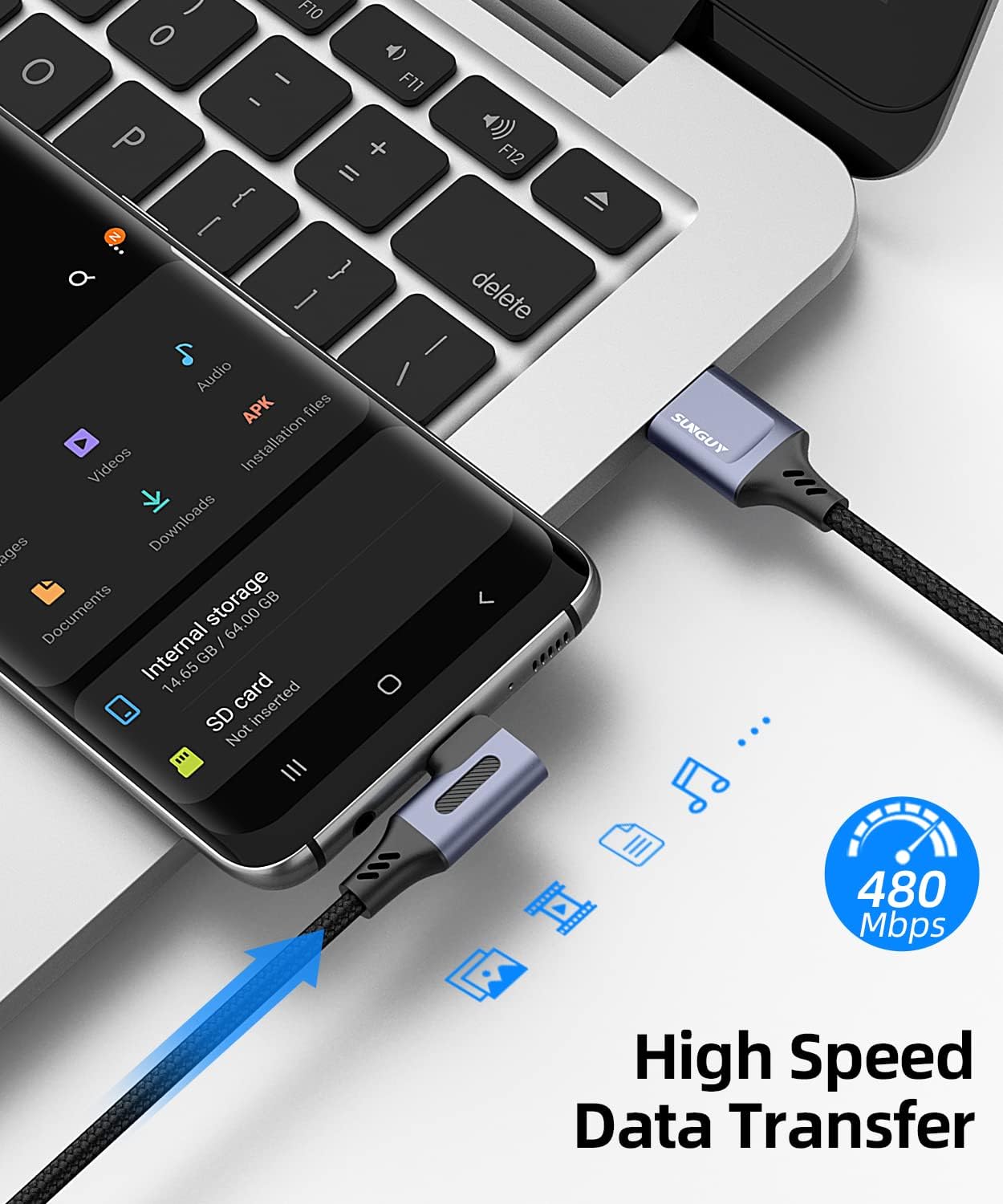 SUNGUY USB C Cable Right Angle Short, [2PCS, 1FT] 90 Degree 3A USB 2.0 Fast Charger Cable Compatible with Samsung Galaxy S20 S10 S9 Plus Note 9 8, GoPro Hero 7 6 5, LG G8 G7 V40, Oculus Quest 2