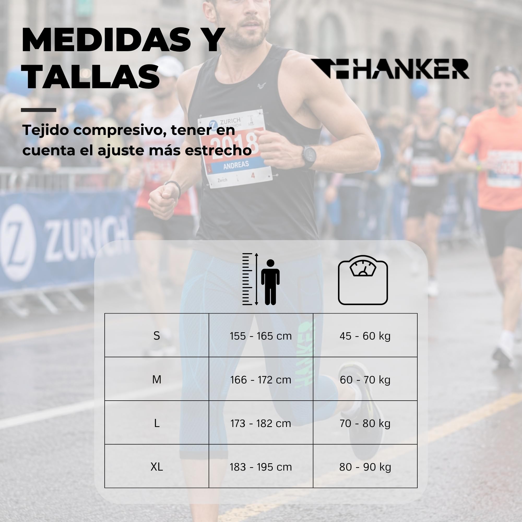 HANKER Mallas de Compresión para Hombre Pirata 3/4 Running Trail y Fitness con Bolsillos Grandes y Costuras Planas