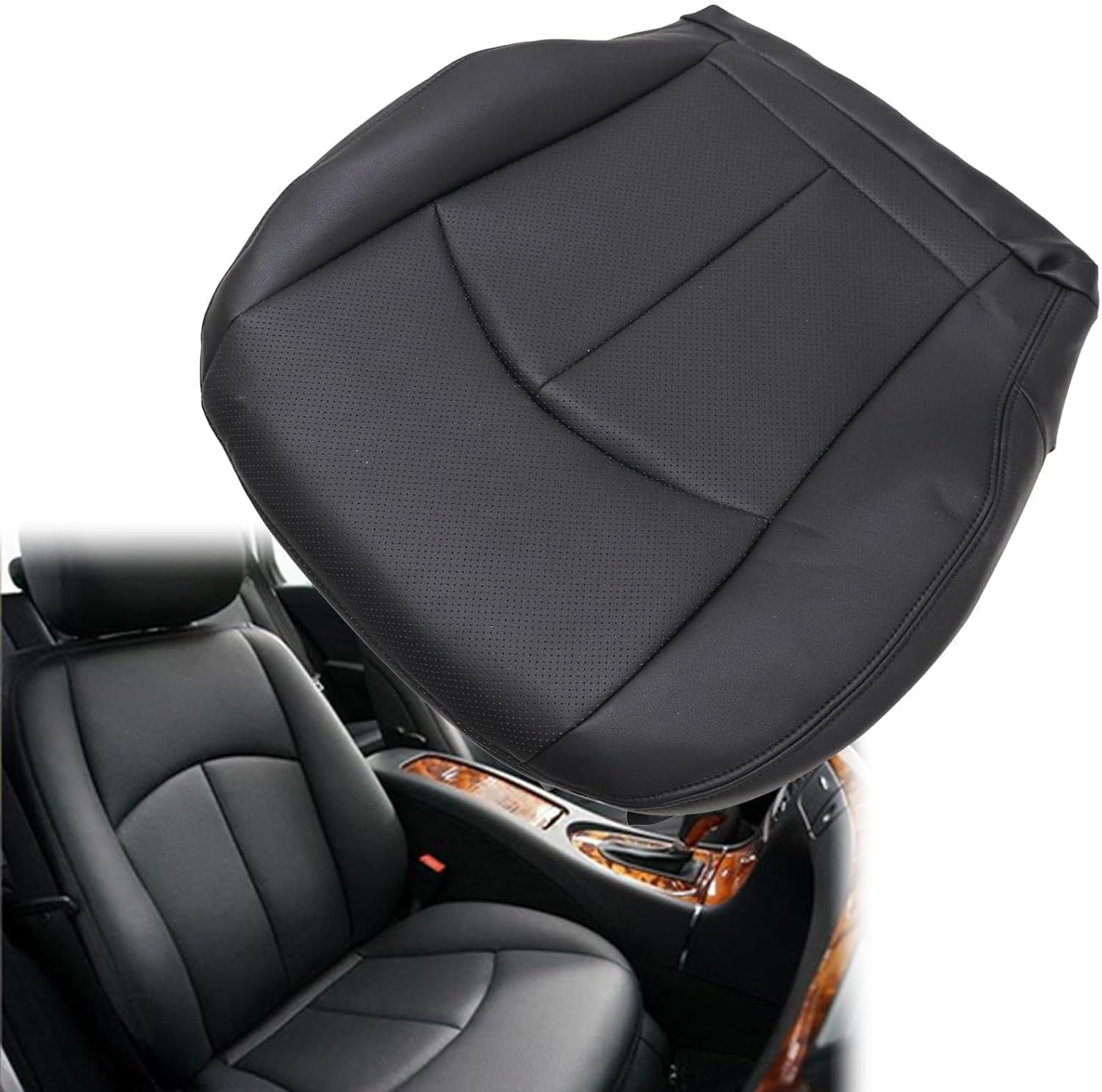SecosAutoparts Tan Perforated Driver Bottom Replacement Microfiber Leather Seat Cover Compatible with Mercedes Benz E63 E280 E300 E320 E350 E500 E550 2003 2004 2005 2006 2007 2008 2009