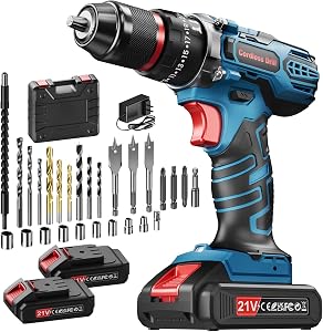 21V Taladro Percutor a Bateria, Taladro Inalámbrico con 2×2,0Ah Baterías, Taladro Atornillador Batería Torque Máximo 45Nm, 25+3 Ajustes Torque, Doble Velocidad, Luz LED, 29 Piezas Accesorios