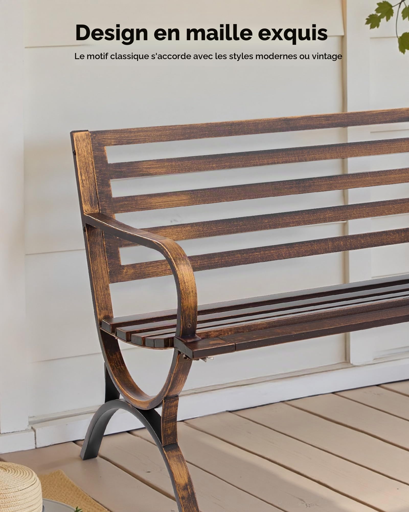 VEVOR Banc de Jardin, 127 cm, Banquette d'extérieur en Acier Carbone avec Dossier à Lattes et accoudoirs à Bords arrondis, Banc extérieur résistant aux intempéries pour terrasse, Parc, Bronze Antique