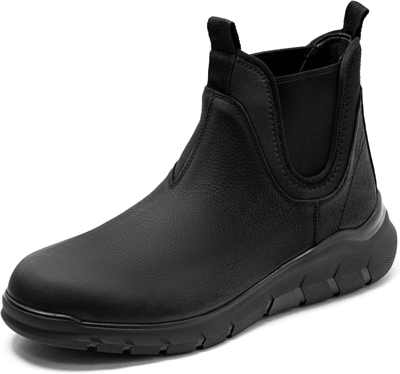 Mens Genuine Leather Chelsea Boots, Stylish Casual Slip On Ankle Waterproof Boots for Men