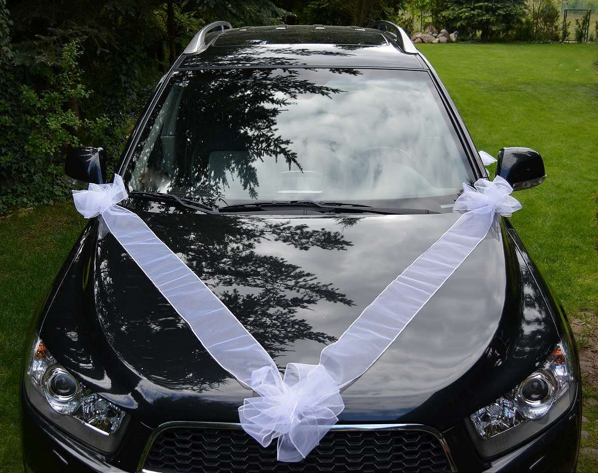 AMP Autoschmuck Autodeko Hochzeit Dekor Verschiedene Variante Komplett (Blumenstrauss - Weiss)