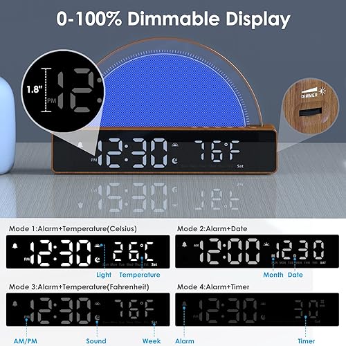 Miniatura 5 de Sunrise Alarm Clock, Wake Up Light Dawn Simulator, Bedside Lamp Color Night Light with USB Charger, Sleep Aid, Loud Sunlight Alarm Clock for Heavy