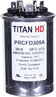 Packard PRCFD305A Titan HD 30+5 MFD, 440/370V Round Dual Run Start Capacitor for AC Motor Run or Fan Start, HVAC Dual Run Round Start Capacitor, 60,000 Hours Operating Life