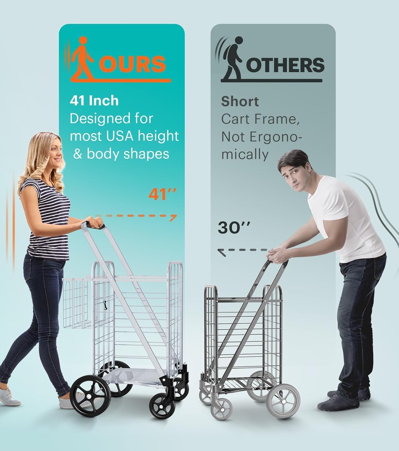 Carro de la Compra - Carro Compra Plegable Capacidad 150 kg 2 Ruedas Giratorias 360° y Doble Cesta Carro Plegable con Ruedas Portatodo para Familias & Supermercado