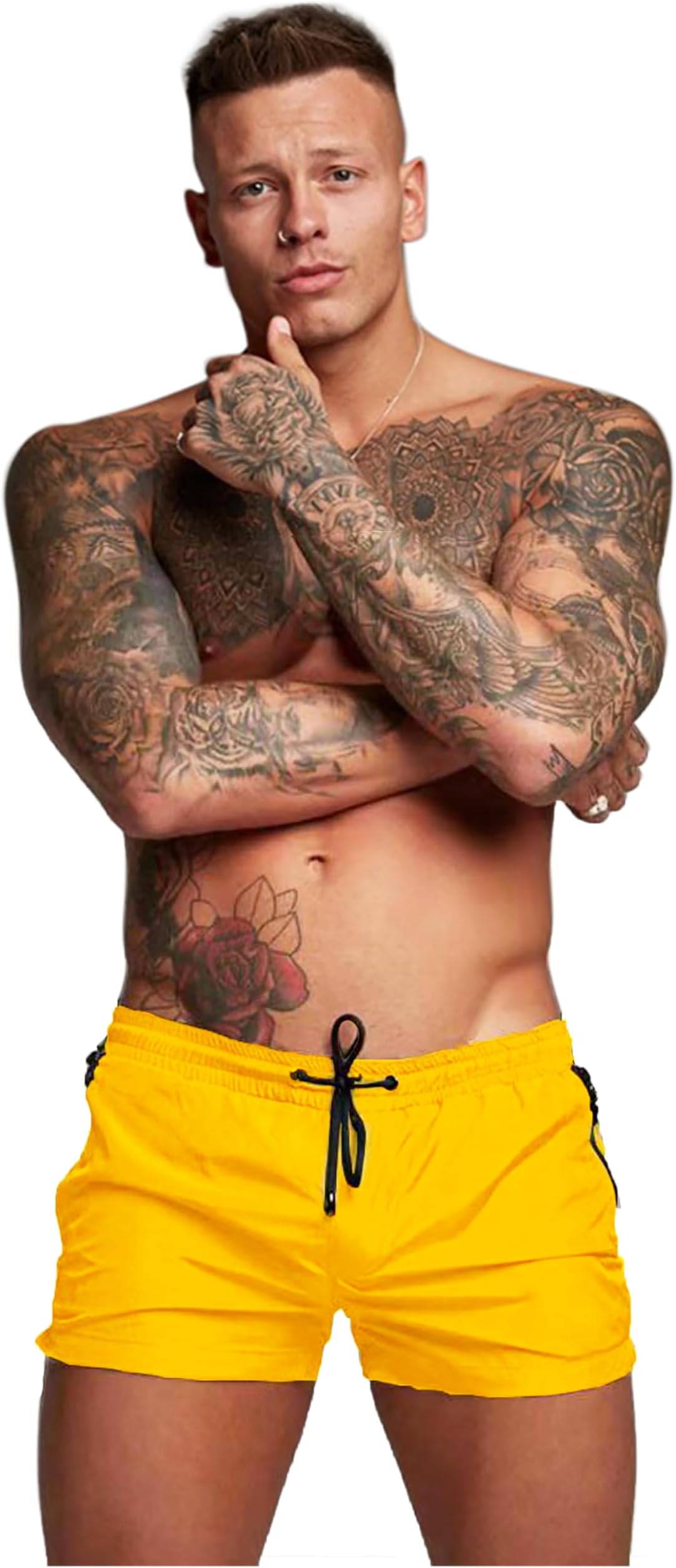 Mens Swim Trunks Quick Dry Swimwear Zipper Pockets, Swim Shorts with Mesh Lining