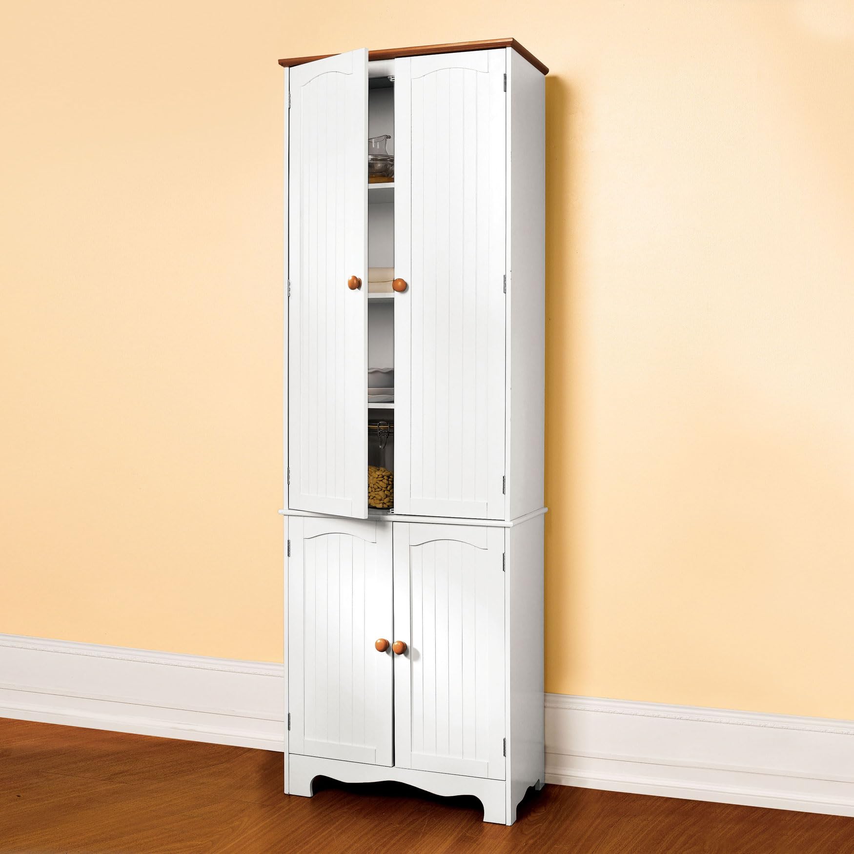 homecharm 60.5x30x183.5CM Pantry Cupboard Tall Kitchen Storage Cabinet with 4 Wooden Doors, Free Standing Pantry Cabinet Kitchen Units, Larder Cupboard for living room, Dining Room