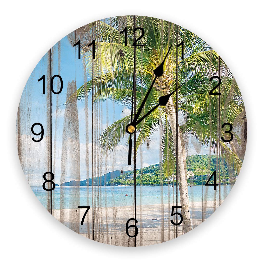 Orologio Da Parete Silenzioso Con Pittura A Olio – 24 Cm – Albero Tropicale E Spiaggia – Acrilico – Per Soggiorno, Camera, Ufficio - 2