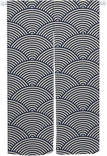 Miniatura 2 de Leowefowa Noren - Cortina de puerta de estilo japonés, cortina de puerta con estampado de ondas grandes, panel de tapiz para puerta, divisor de