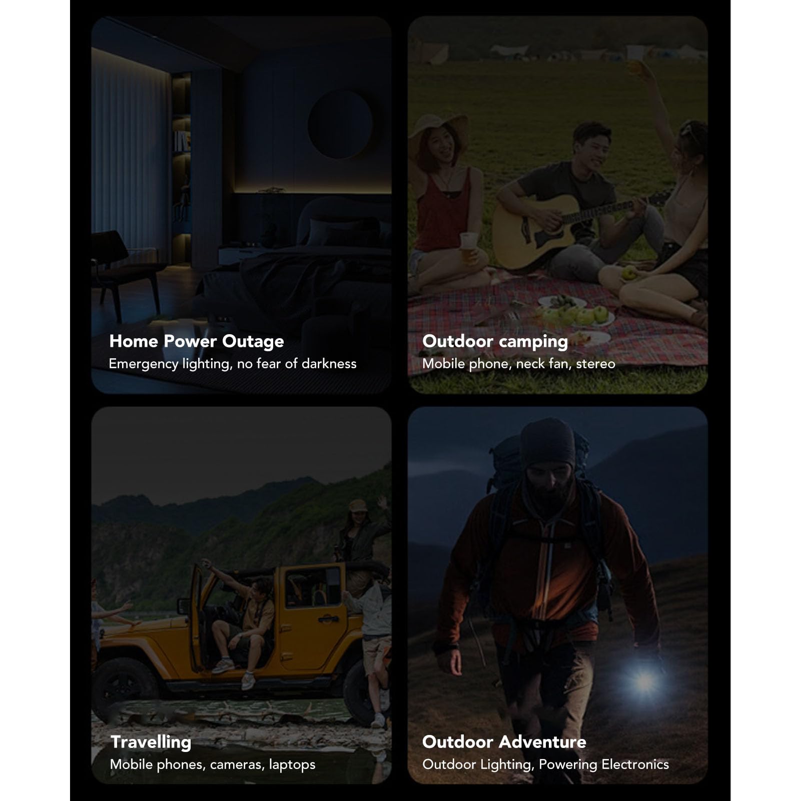 Socobeta Power Bank 20000mAh Ricarica Rapida Portatile Ad Alta capacità con Cavo Integrato per attività di Campeggio e Viaggi All'aperto