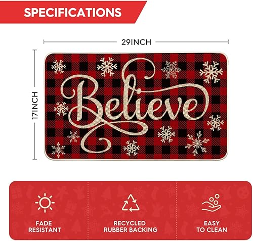 Miniatura 3 de Artoid Mode Buffalo Plaid Snowflake Believe - Felpudo decorativo de bajo perfil, para interiores y exteriores, 17 x 29 pulgadas