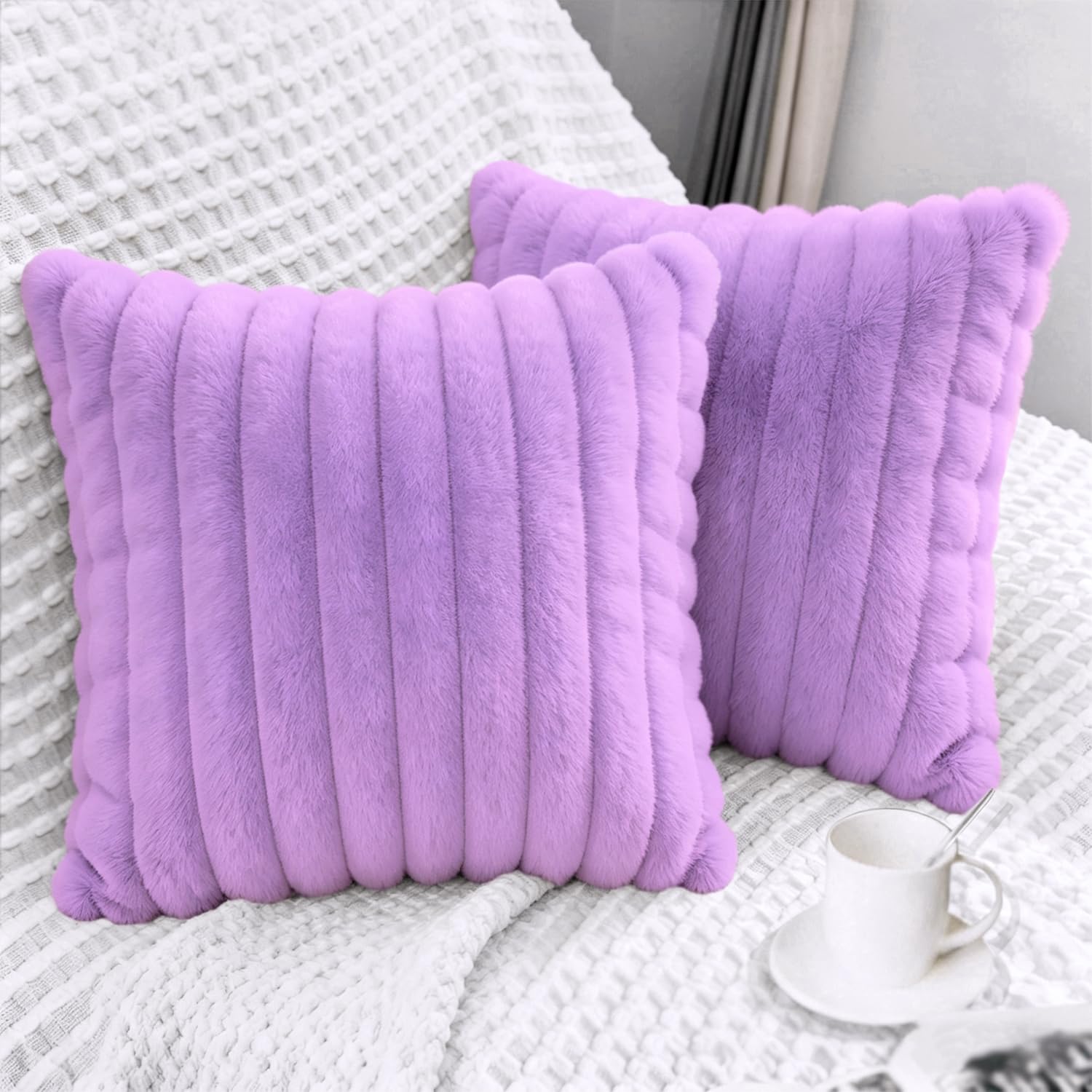 2 Pack 22x22 Pillow Cover Velvet Pillow Covers, Faux Fur Square Throw Pillow Covers for Living Room Decorations Throw Pillow Case, Throw Pillow Cover Cushion Cover for Home Sofa Bedroom Car, Violet — image 1