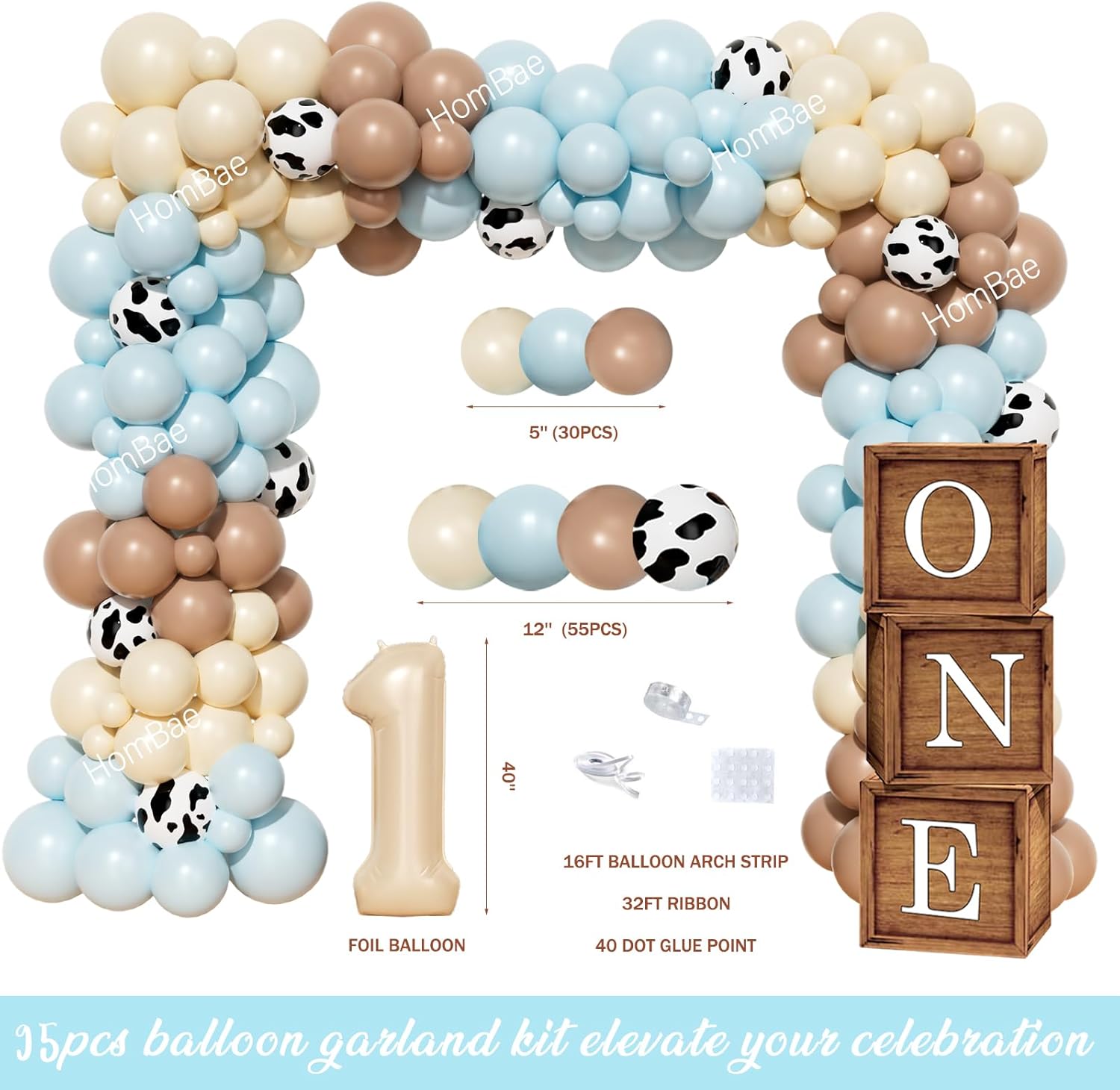 My First Rodeo Decorations Boy – 102 PCs Western Cowboy 1st Birthday Party Supplies Set with Backdrop, Blue Brown Balloon Garland, Photo Banner Highchair Banner, Poster, Boxes - Image 3
