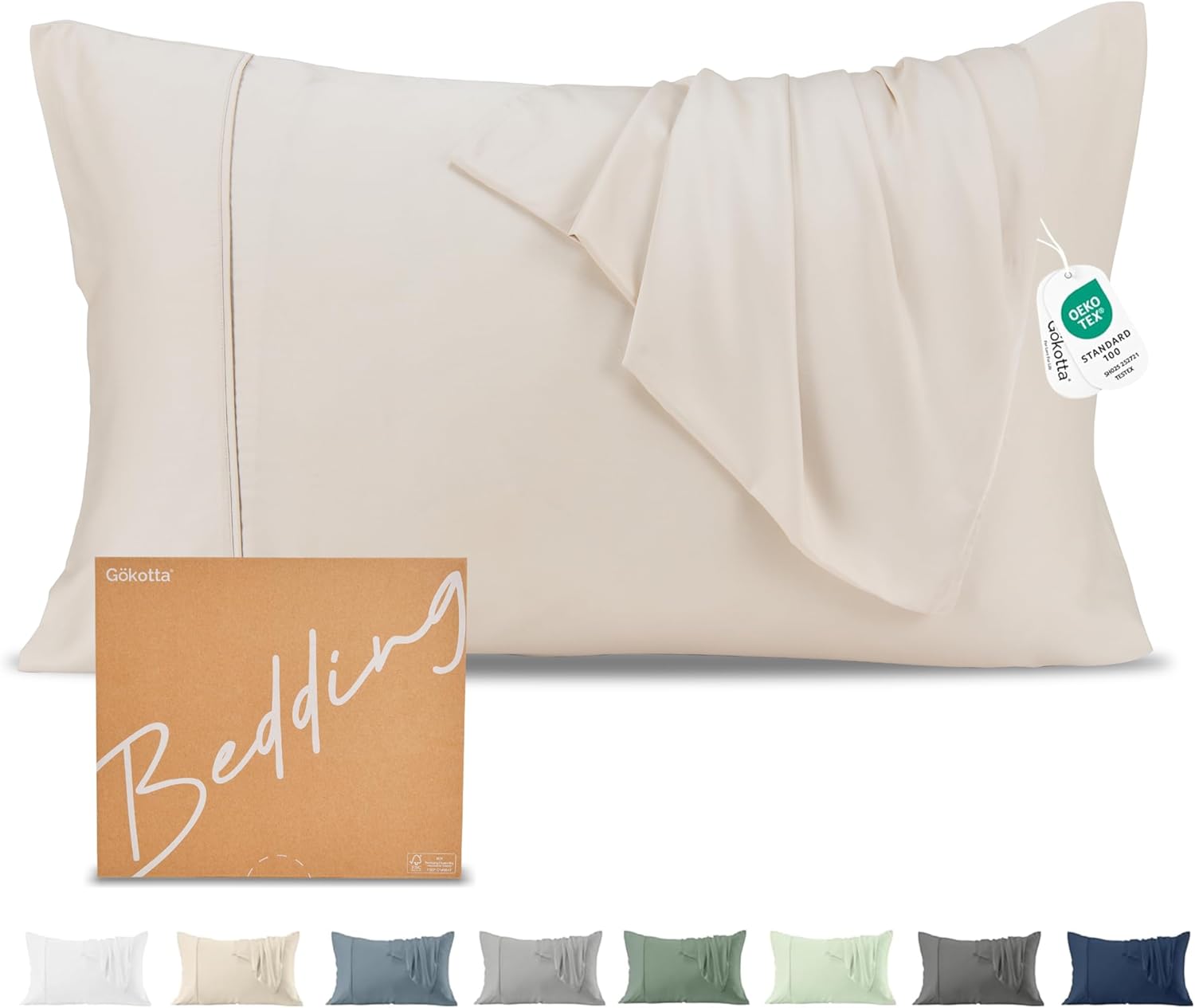 GOKOTTA 100% Rayon Derived from Bamboo Pillow Cases 2 Pack, Soft Envelope Pillowcases (Light Beige, King 20"*36")