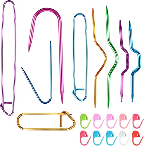 9 soportes de puntada de aluminio para tejer agujas de cable con marcadores de puntada, broche de seguridad para tejer suéter, soporte de puntada,
