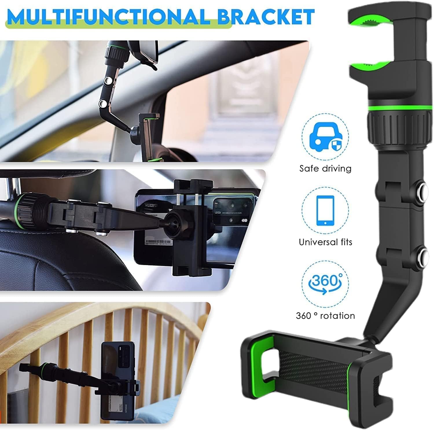 JAlanlan Porta cellulare per auto universale, Porta smartphone navigatore a scomparsa girevole a 360°, supporto telefono per specchietto retrovisore per auto, adatto a tutti i telefoni cellulari
