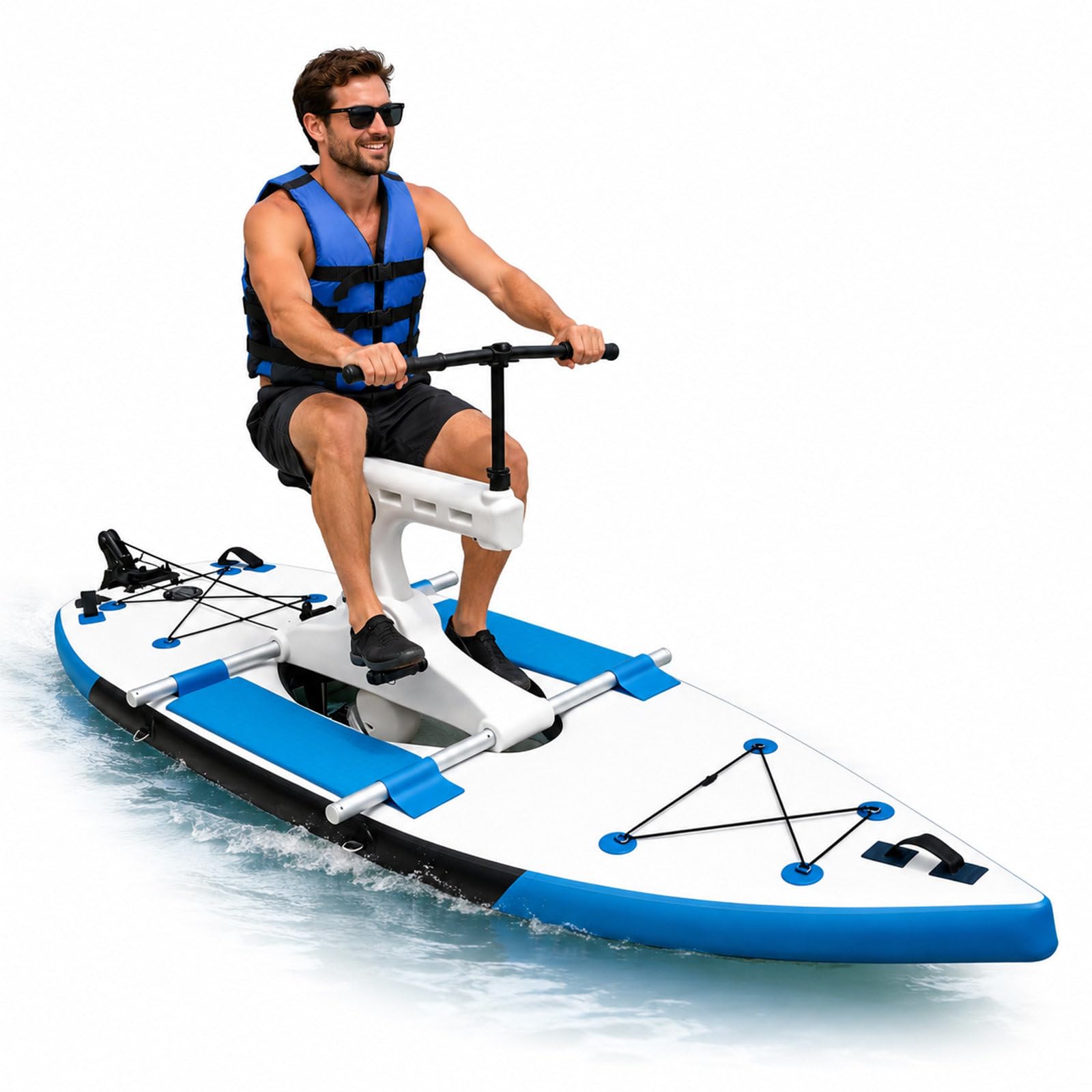 QJJML Single Rider Inflatable Water Bike - Pedal Powered Watercraft With Air Pump,7km/H Speed, Inflatable Pedal Water Bike For Lakes Rivers Beach And Water Park Rental Blue