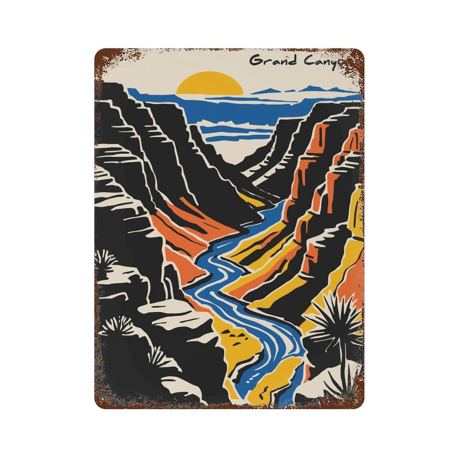 Grand Canyon Landscape Illustration Vintage Metal Tin Sign 15.7"x11.8", Farmhouse Wall Decor for Garage, Bar And Workshop Decor