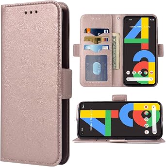 Compatible with Google Pixel 4A 4G Folio Flip Wallet Case,PU Leather Credit Card Holder Slots Heavy Duty Full Body Protection Kickstand Hard Hybrid Protective Phone Cover for Pixel4a 4G a4 Rose Gold