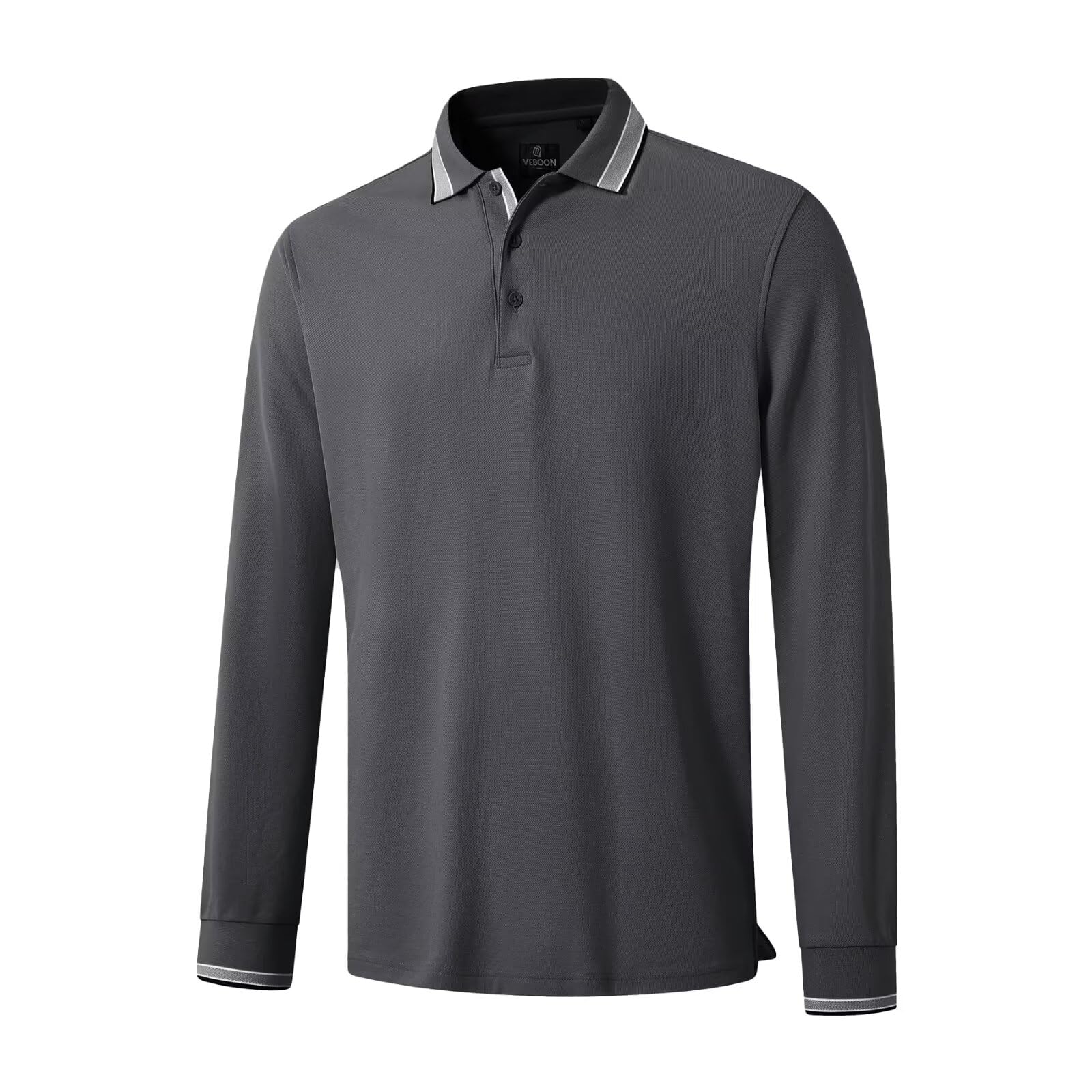 VEBOONMen's Pique Polo Shirts Long Sleeve Cotton Blend Tipped Casual  Collared Polo Shirts Business Classic Fit