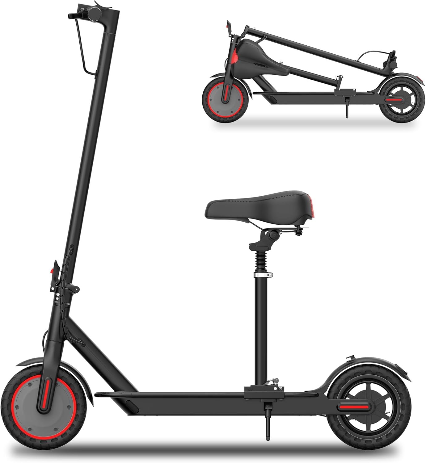 Electric Scooter with Seat, 350W Motor, 19MPH & 21-Mile Range Foldable Commuter E-Scooter with 8.5" Solid Tires, Dual Brakes & App Control, UL2272 Certified