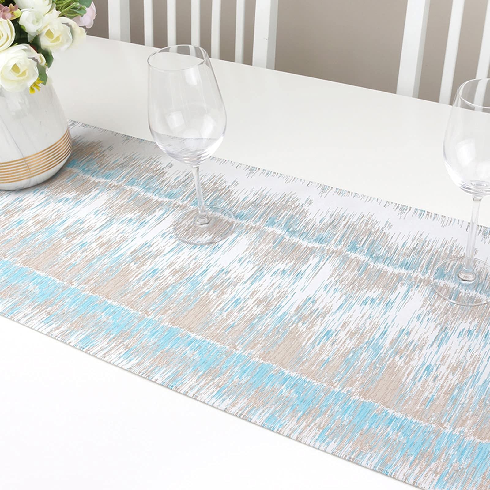 Tischläufer Nordic Style, Tischdecke Garten Blau Quasten Dreieck Jacquard Muster Baumwolle 35X228cm Goldene Hochzeit Deko