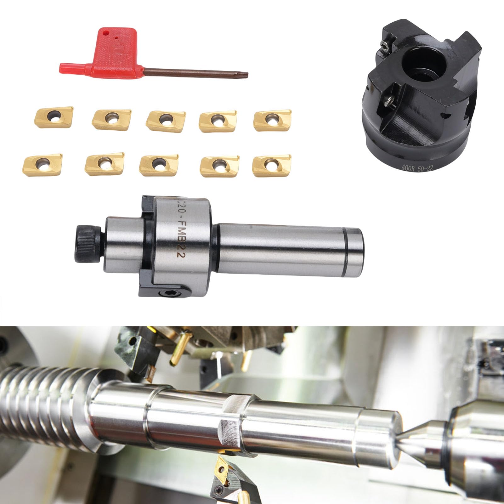 Jeu de fraises à surfacer 400R 50 22 4T, fraiseuse à 4 CNC, adaptée au meulage étagé/surface, comprenant 10 inserts en carbure APMT1604