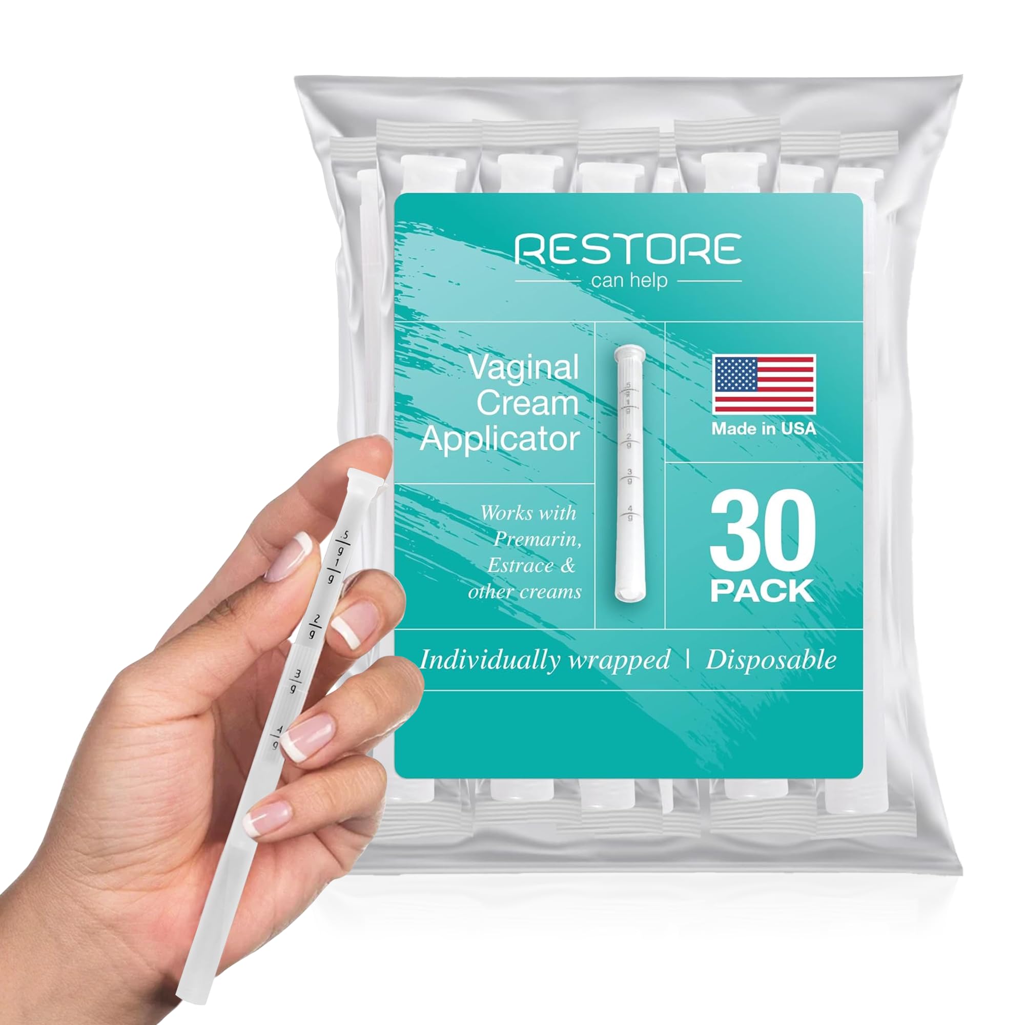BPA FREE- Made in USA- Disposable Vaginal Applicators – Comfort Tip Threaded Applicator Sealed for Hygiene. Fits Estrace, Preseed, Premarin, & Most OTC Creams, Gels, and Lubricants- 30 Applicators