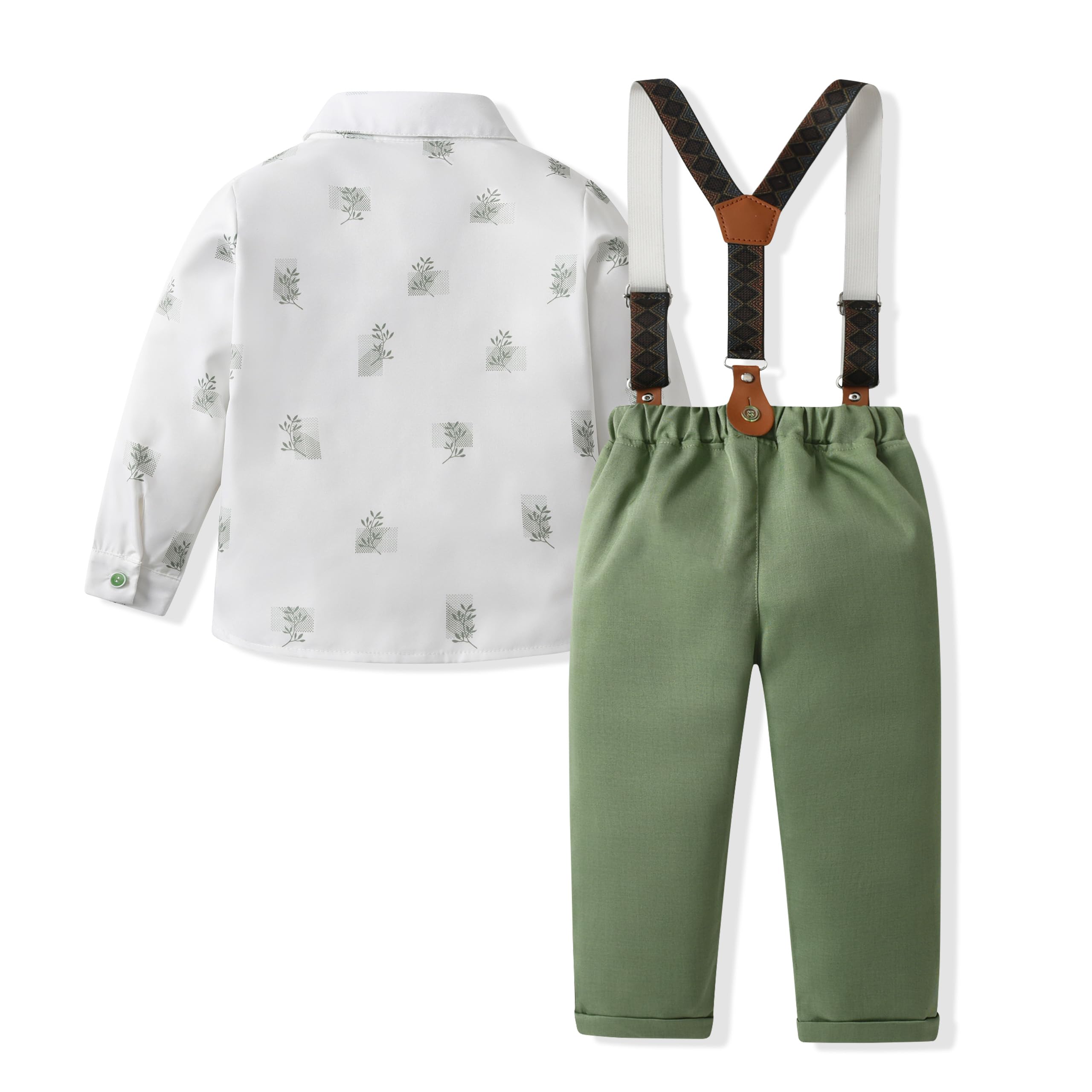 Volunboy Ensemble 4 Pièces de Vêtements pour Bébé Garçon, Noeud Papillon Chemise + Pantalon Bretelle Costume 1-5 ans