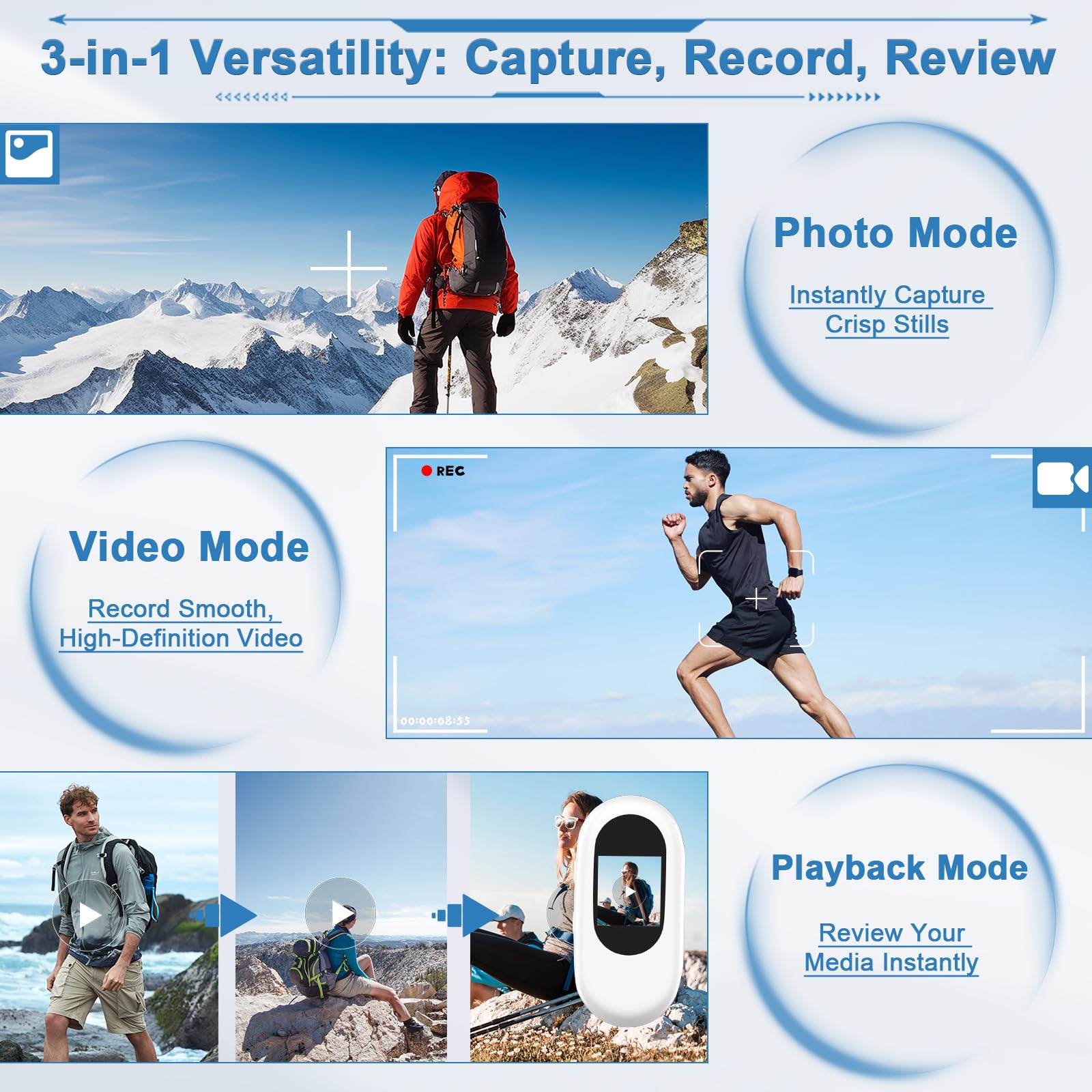 sakalaka Mini videocamera indossabile da 1080p con scheda da 32 GB POV Action Cam Body Cam Body Cam Cordino magnetico Registrazione a mani libere Videocamera sportiva Supporto portatile per sport