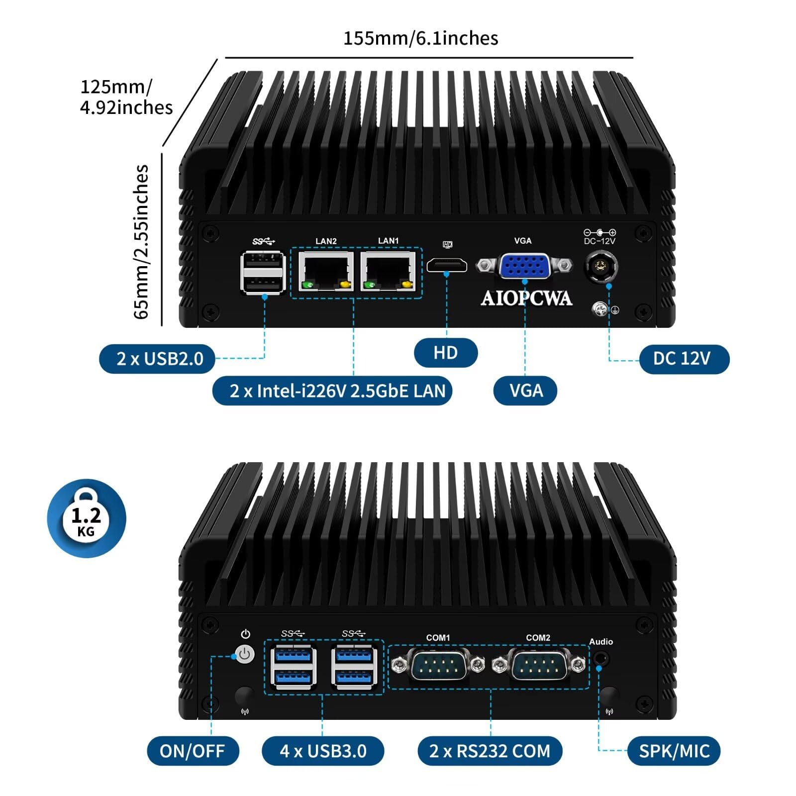 Amazon.co.jp: AIOPCWA ファンレス ミニPC、産業用 商業用 組込PC