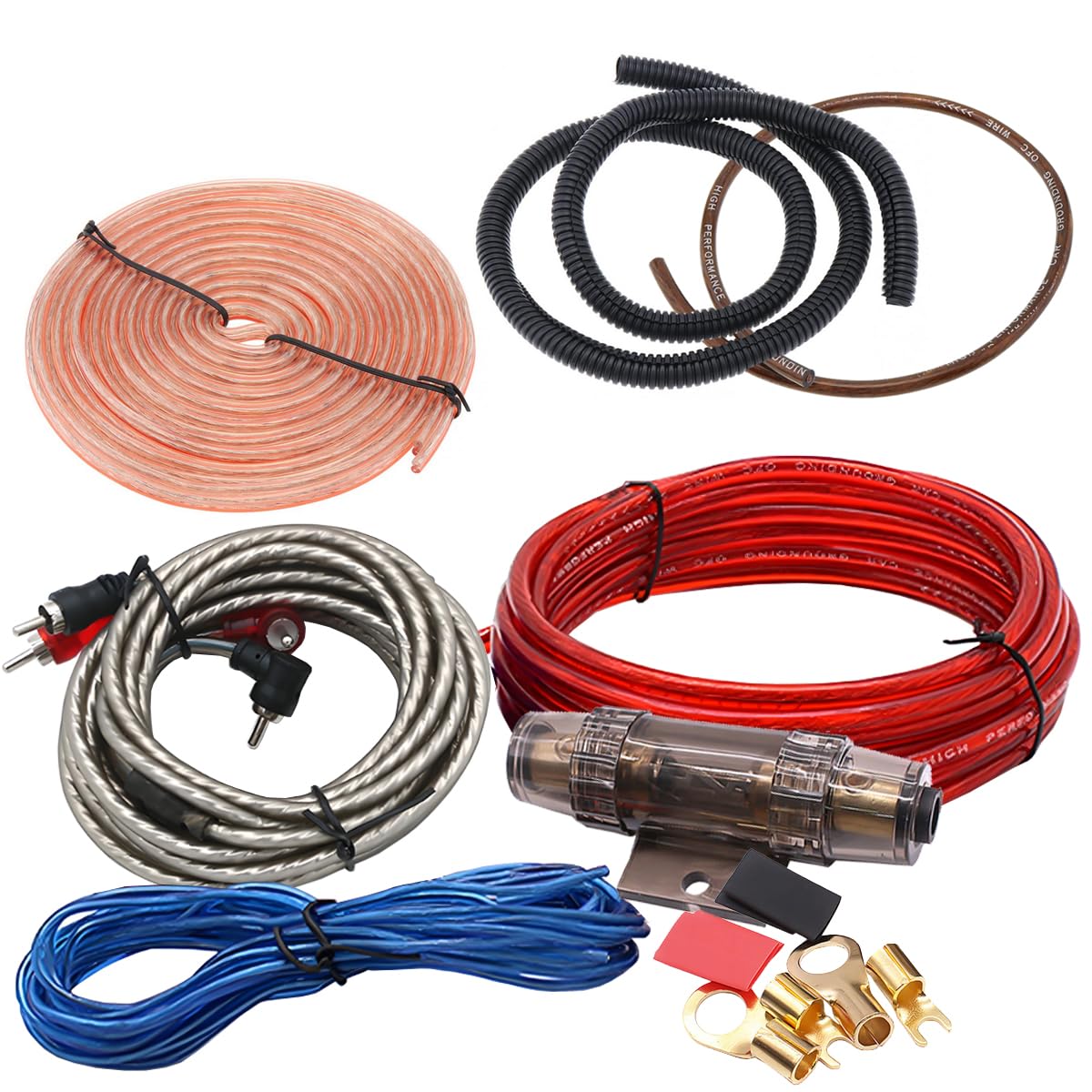 6GA Kit Cavi Amplificatore per Auto 6AWG Set di Cavo per Amplificatori 2000W Cablaggio Completo Ampli Installazione Audio Subwoofer Stereo Connettore RCA Altoparlanti